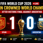 Spain captain lifting the FIFA World Cup trophy during the championship celebration.